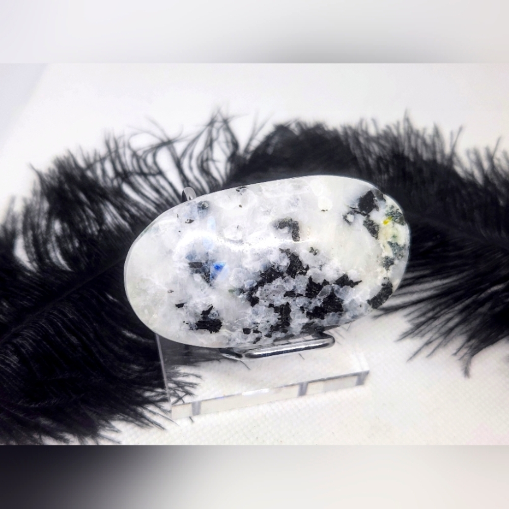 Rainbow Moonstone Palm Stone. Blue Flash Crystal. White Labradorite.